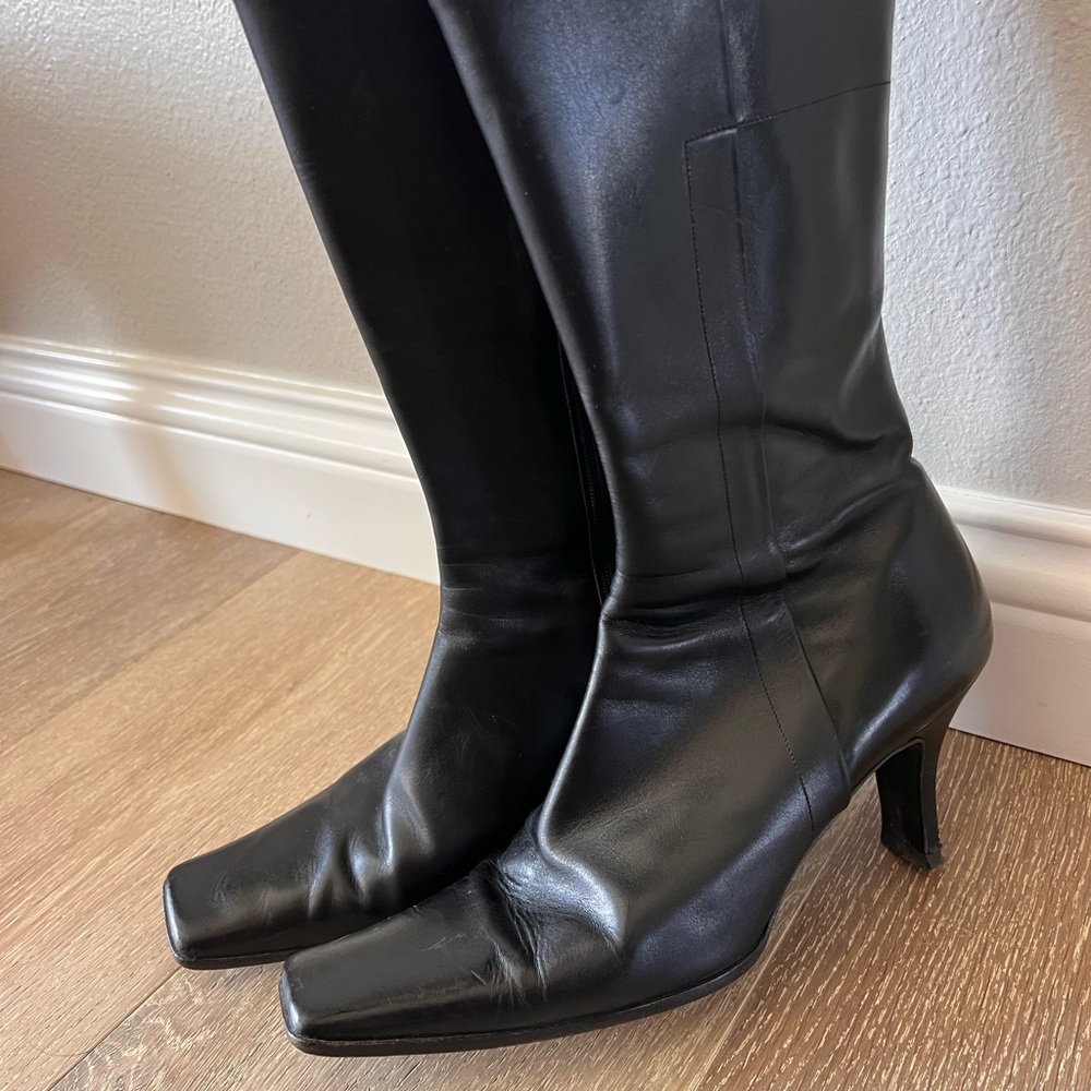 Prada Black Leather Mid Calf Boots 39.5 8.5